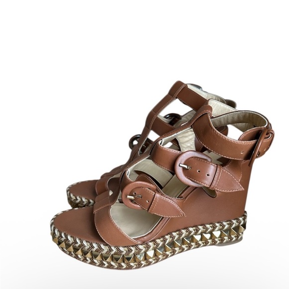 Christian Louboutin Rocknbuckle studded wedges RETAIL 795